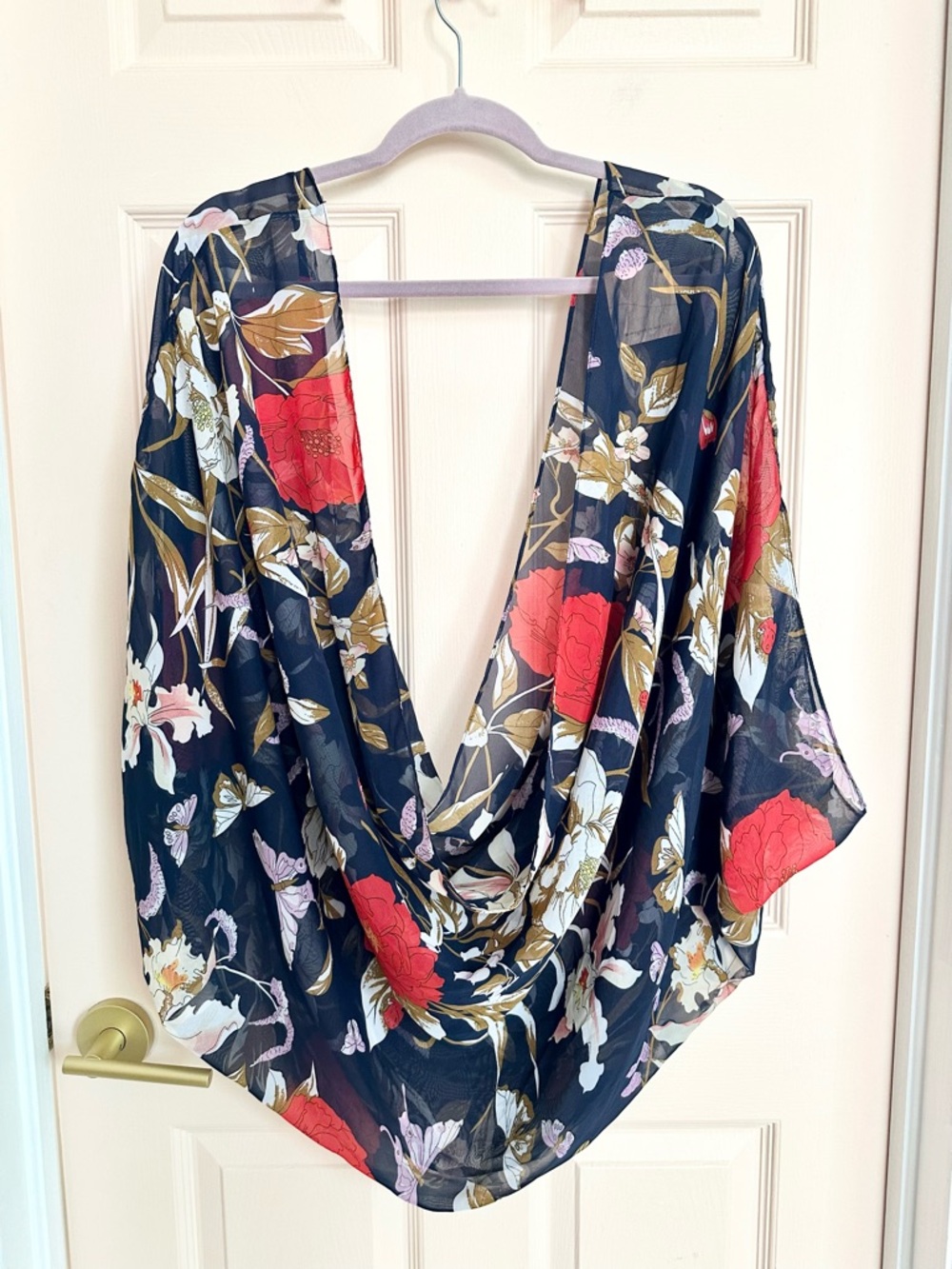 NWT blue floral LIB scarf wrap top